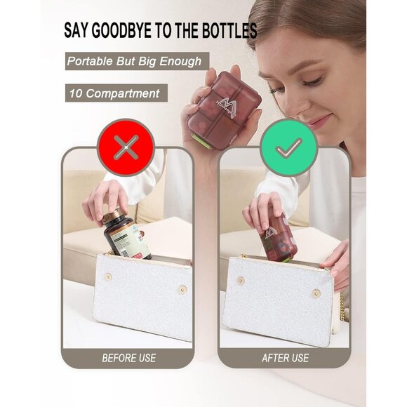 4PS Travel Pill Organizer with 164 Slice Labels,10 Compartments Travel Pill Box - Picture 7 of 9